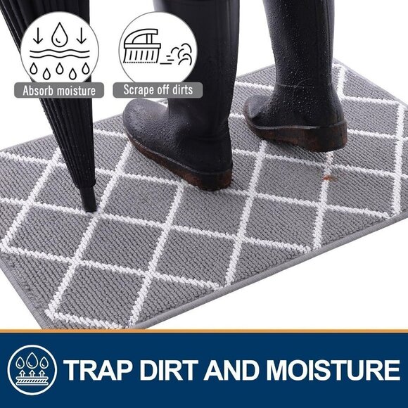 NEW! Gray geometric white non slip door mat entrance rug soft - Picture 5 of 6